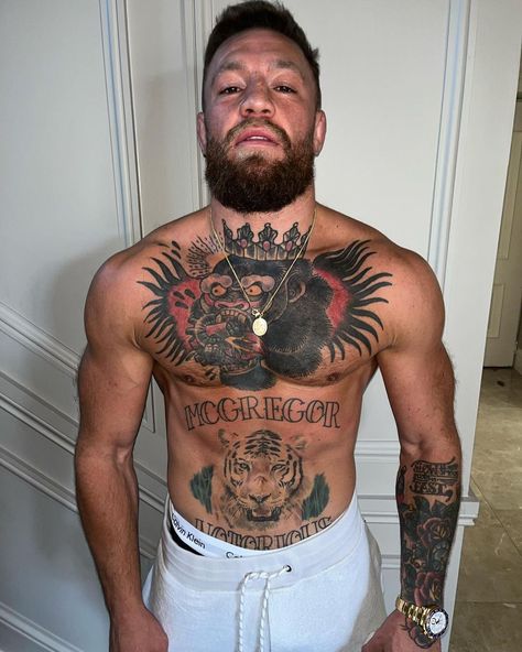 Mc Gregor Tattoo, Conor Mcgregor Hairstyle, Conor Mcgregor Tattoo, Chest Tattoo With Meaning, Conor Mcgregor Style, Dreadlocks Men, Connor Mcgregor, Tattoo Prices, Stomach Tattoos