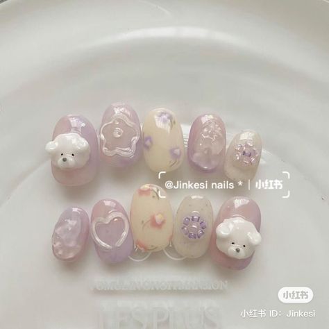 Nail Barbie, Kpop Nails, Aesthetic Nail, 3d Nail Designs, Korean Nail Art, Lilac Nails, Asian Nails, Cute Nail Art Designs, Blush Nails