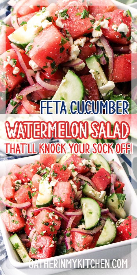 Feta Watermelon Salad, Feta Watermelon, Watermelon Feta Salad Recipes, Cucumber Watermelon Salad, Watermelon Salad Recipes, Feta Salad Recipe, Feta Cheese Salad, Watermelon Feta Salad, Fresh Salad Recipes