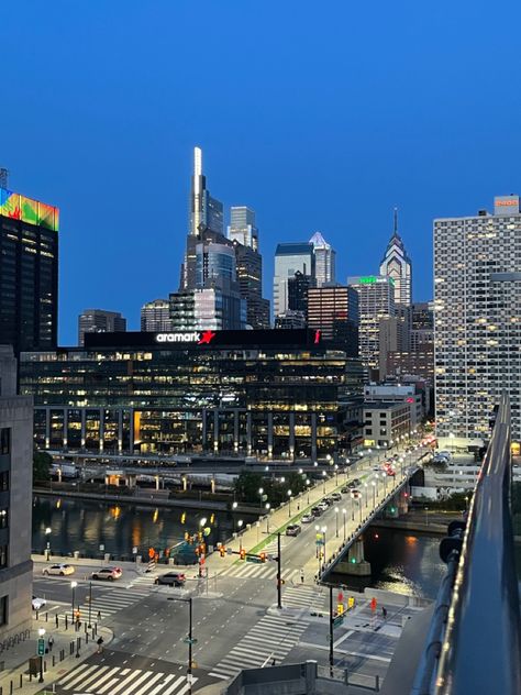 City view at night of philadelphia with tall skyscrapers and pretty lights🏙️🤍 Philadelphia Aesthetic, View At Night, City Aesthetics, City View Night, Philadelphia City, Usa Cities, City Scape, Girl Lifestyle, Urban Aesthetic