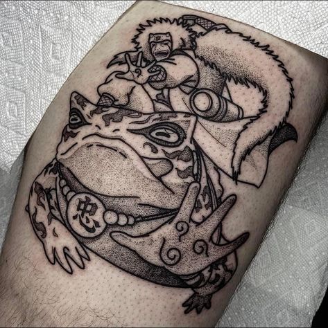 Naruto Toad Tattoo, Naruto Jiraiya Tattoo, Jiraiya Tattoo Ideas, Jiraya Tattoo Ideas, Jiraiya Tattoo, Toad Tattoo, Anime Tats, Naruto Tattoos, Jiraiya Naruto