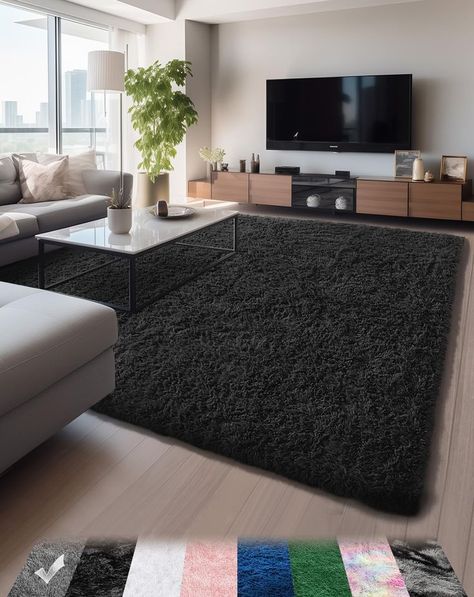 Black Rug Gray Couch Living Room, Man Cave Rug, Dark Rugs In Living Room, Classy Apartment Decorating Inspiration, Monotone Decor, Men’s Apartment, Guys Apartment Decor, Mens Apartment Ideas, Male Home Decor