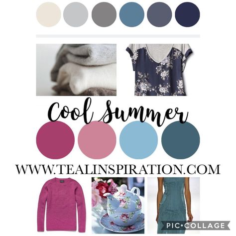 Sarena Teal Designs | Capsule wardrobe color inspiration for Cool Summers 🌸 Cool and soft • • #liveyourbestcolorlife #summercolors #wearcolor #coolwinter... | Instagram Cool Summer Palette Outfits Color Combos, True Summer Capsule Wardrobe, Muted Wardrobe, True Summer Outfits, Cool Summer Color Palette, Teal Inspiration, Summer Skin Tone, Hot Outfit Ideas, Cool Summer Palette