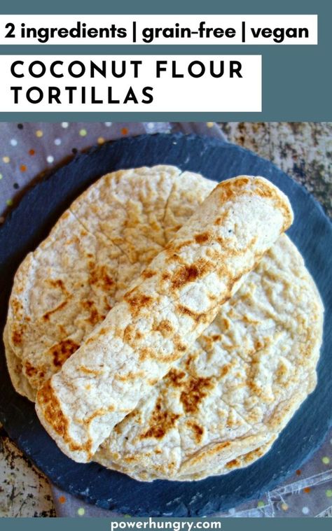 Easy 2 ingredient coconut flour tortillas! Soft, fluffy & flexible, they are also vegan, gain-free, gluten-free, Paleo, keto, oil-free, easy to make, only 68 calories & 3.1 net carbs each. #tortilla #bread #2ingredients #flatbread #lowcarb #lowcalorie #keto #paleo #coconutflour #psylliumhusk #eggfree #noeggs #dairyfree #oilfree #legumefree #grainfree #glutenfree #lowcarbbread #lowcarbtortilla #flatbread #ketotortilla #ketogenic #weightwatchers #wfpb #wfpbbread #grainfree #grainfreebread Flour Tortillas Recipe, Flour Tortilla Recipe, Coconut Flour Tortillas, Low Carb Flatbread, Tortillas Recipe, Recipes With Flour Tortillas, Easy Low Carb Meals, Easy Low Carb Recipes, Flatbread Recipe