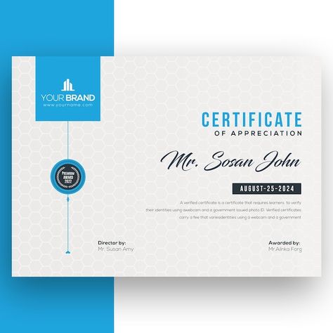 PSD elegant certificate template | Premium Psd #Freepik #psd #template-sertifikat #certificate #certificate-design-template #blue-certificate Thanks Certificate Design, Certificate Design Aesthetic, Ayurvedic Logo, Certificate Design Ideas, Elegant Certificate Design, Certificate Design Inspiration, Blue Certificate, Training Certificate, Editable Certificates