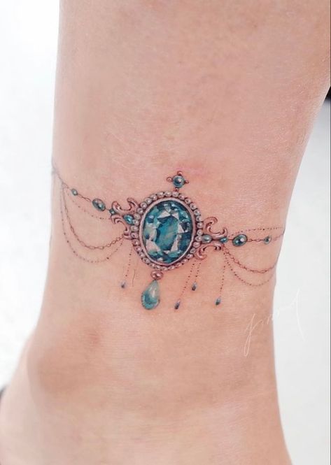 Jewelry Wrist Tattoo, Gem Bracelet Tattoo, Bracelets Tattoos For Women, Gem Tattoos For Women, Jewel Tattoos For Women, Jewelry Tattoos For Women, Aquamarine Tattoo, Necklace Tattoo Women, Jewel Tattoo Design