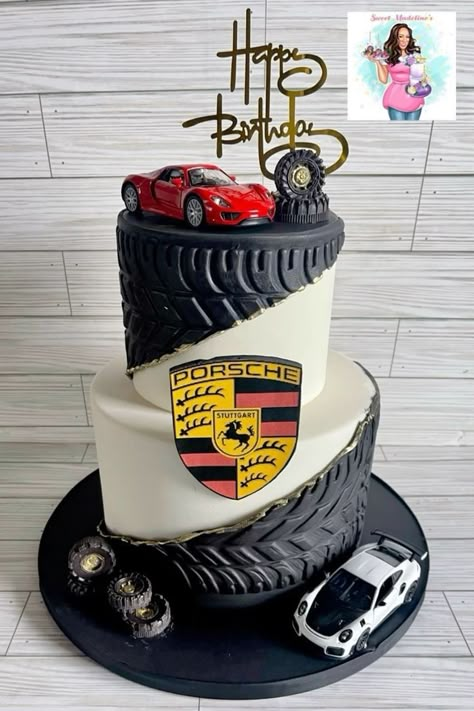 Car Cake Decoration, Cool Cakes For Men, Porsche Themed Birthday Party, Car Cake Ideas For Men, Car Cake Designs For Men, Car Cakes For Men Birthdays, Lamborghini Car Cake, Birthday Cake With Cars, Car Cake Design For Boys