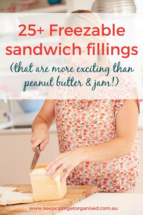 25+ sandwich fillings that freeze well                                                                                                                                                     More Freeze Sandwiches, Sandwich Alternatives, Frozen Lunches, Freezer Lunches, Freezer Sandwiches, Lunch Wraps, Freezer Meal Prep, Sandwich Fillings, Make Ahead Lunches