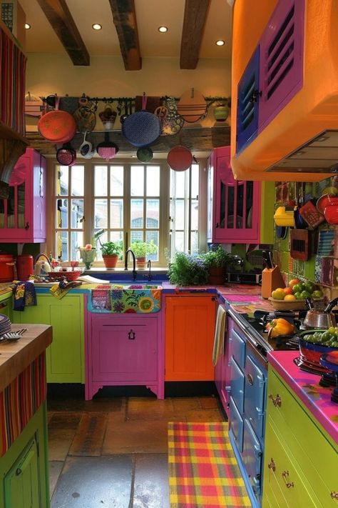 Eccentric Kitchen, Mexican Style Home, Bohemian Style Kitchen, Boho Chic Kitchen, Colorful Kitchens, Boho Kitchens, Kitchens Ideas, Kitschy Kitchen, Colorful Kitchen