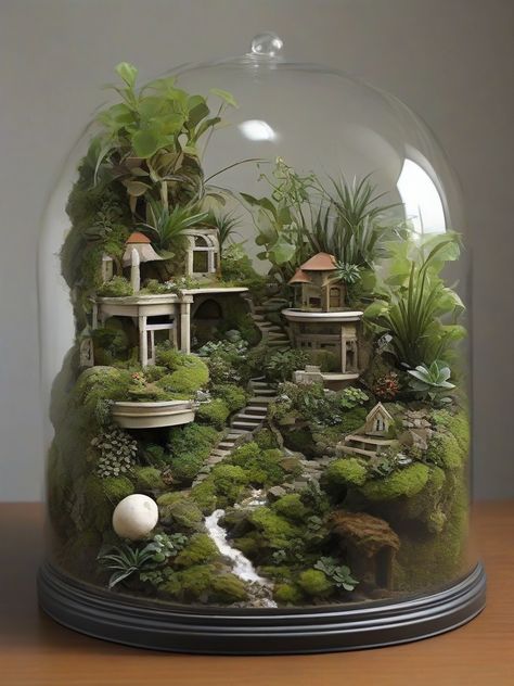 Diy Terrarium Decor, Fake Terrarium Ideas, Fairy Garden Centerpieces, Fairy Terrarium Ideas, Bowl Centerpieces, Garden Centerpieces, Miniature Nature, Glass Bowl Centerpieces, Terrarium Scene