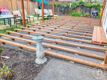 DIY: Turning a Concrete Slab Into a Covered Deck - Catz in the Kitchen Building Deck Over Concrete Patio, Deck On Concrete Patio, How To Build A Deck Over Concrete Patio, Build Deck Over Concrete Patio, Deck On Concrete, Deck Over Concrete Patio, Deck Over Patio, Deck Over Concrete, Building Deck