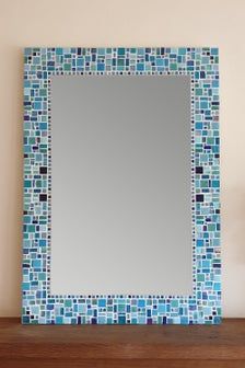 Glitter Tiles, Mosaic Mirror Frame, Rectangular Bathroom Mirror, Colored Mirror, Yellow Bathroom, Mosaic Frame, Blue Wall Decor, Mosaic Mirror, Blue Mosaic