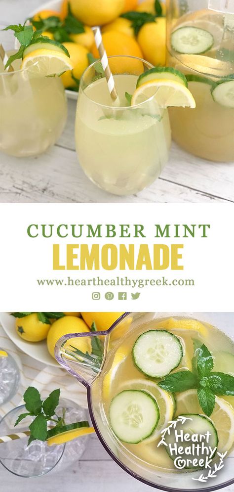 Cucumber Drink Recipes Healthy, Juicing Cucumber Recipes, Mint Summer Drinks, Lemonade Cucumber Drink, Mint Drinks Healthy, Cucumber Beverages, Cucumber Refresher Drink, Cucumber Mint Lemonade Recipe, Hydrating Summer Drinks