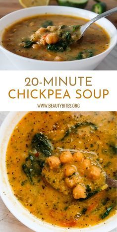 If you’re looking for some easy soup recipes to warm you up after a cold day…this small-batch 20-minute chickpea soup recipe is the answer. This chickpea recipe is easy, healthy, vegan, gluten-free and dairy-free. Chickpea Recipe, Soup Ideas, Vegetarian Soup Recipes, Carrots Celery, Chickpea Soup, Vegan Soup Recipes, Easy Soup, Chickpea Recipes, Vegetarian Soup