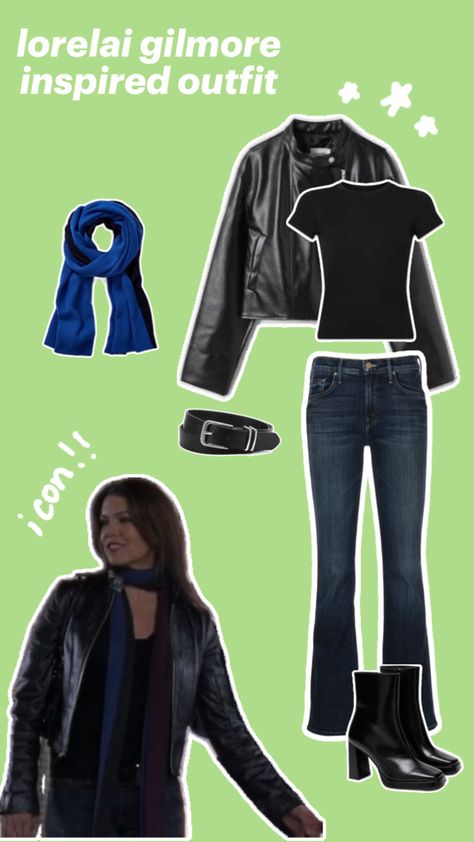 Outfits For Bootcut Jeans, Dark Washed Jeans Outfit, Blue Jean Jacket Outfits, Lorelai Gilmore Style, Outfit Inspo Simple, Gilmore Girls Aesthetic, Outfit Biker, Biker Girl Outfits, Gilmore Girls Fashion