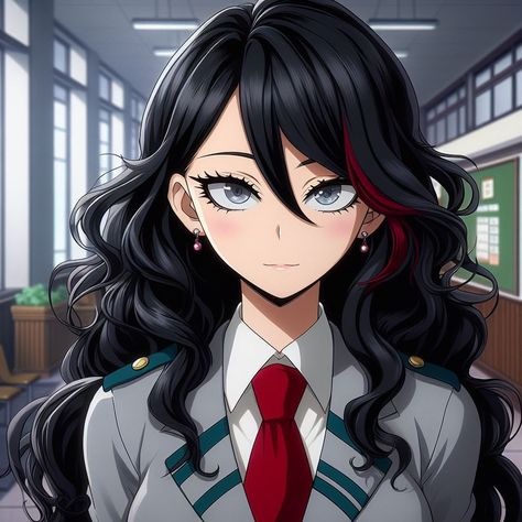 Anime Teenager Female, Female Character Design Black Hair, En Mha, Anime Black Hair, Anime Black, Anime Oc, Female Character Design, Boku No Hero Academia, Hero Academia