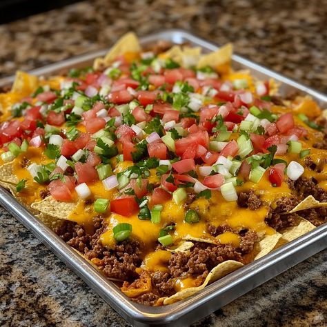 Nacho Supreme, Nachos Supreme Recipe, Cowboy Stew, Hungarian Mushroom Soup, Nachos Supreme, Cheesy Nachos, Mexican Street Corn Salad, Nachos Beef, Cheeseburger Casserole