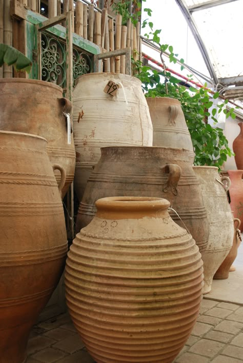 Greek Terracotta Pots, Antique Pots, Large Terracotta Pots, Big Pots, Tattoo Plant, Pots Garden, Olive Jar, Rustic Pottery, Funky Decor