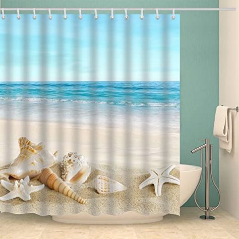 Beachy Shower Curtain, Beach Theme Shower Curtain, Seashell Shower Curtain, Beach Shower Curtain, Nautical Curtains, Ocean Shower Curtain, Cloth Shower Curtain, Beach Theme Bathroom, Beach Shower