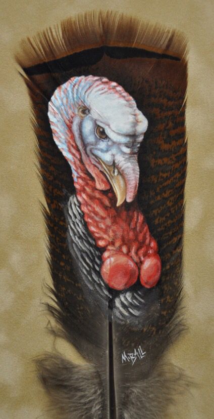 Turkey Turkey Hunting Decor, Turkey Tattoo, Painting On Feathers, Turkey Tattoos, Paint Feathers, Painting Feathers, Painted Turkey, Turkey Drawing, Art Feathers