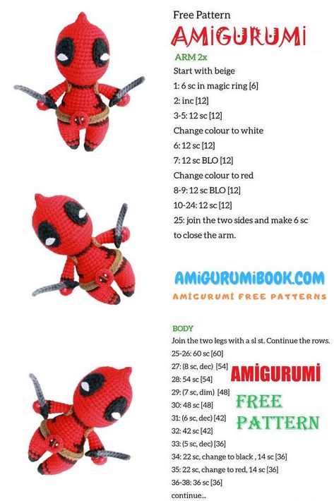 Deadpool Amigurumi Free Pattern Free Deadpool Crochet Pattern, Crochet Deadpool Hat, Deadpool A Crochet Patron Gratis, Crochet Deadpool Pattern Free, Deadpool Crochet Pattern Free, Deadpool Crochet Pattern, Crochet Deadpool, Crochet Marvel, Marvel Crochet