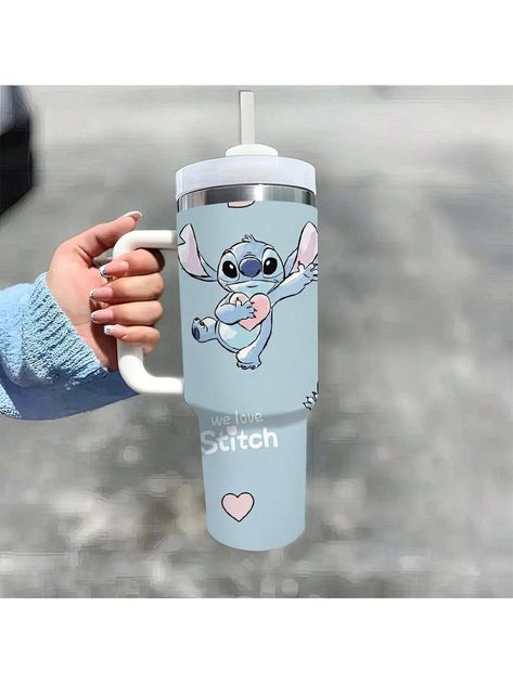 1pc 40oz Stainless Steel Insulated Water Bottle, Durable Portable Thermos Mug With Handle, Disney Stitch Printed Design, With Straw, Perfect For Outdoor Travel | SHEIN USA Disney Stitch Water Bottle, Kids Floral Bedding, Stitch Makeup, Stitch Cup, Thermos Design, Stanley Bottle, Stitches Makeup, Stitch Tumbler, Lilo And Stitch Merchandise