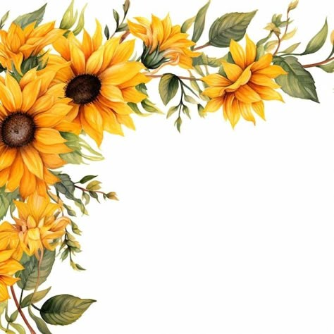 Sunflower Wedding Ideas, Clip Art Flowers, Corner Borders, Flowers Sunflowers, Sunflowers Background, Fancy Art, Botanical Elements, Background Template, Topper Cake