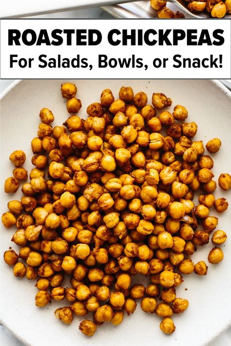 Roasted chickpeas on a plate Best Vegetarian Protein, Downshiftology Recipes, Chickpeas Recipes, Vegan Protein Options, Oven Roasted Chickpeas, Chickpea Recipes Roasted, Vegetarian Snack, Food Planning, Whole Foods Vegan