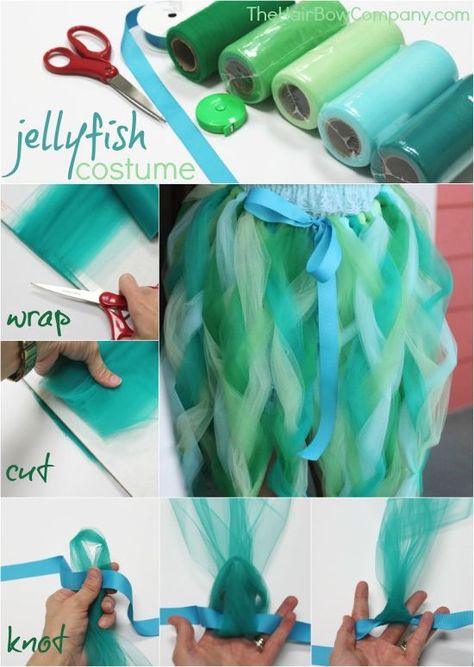 DIY Jellyfish Tutu Dress Costume. Under The Sea Costumes, Sea Creature Costume, Diy Tutu Dress, Sea Costume, Diy Jellyfish, Jellyfish Costume, Diy Tutus, Fish Costume, Jellyfish Craft