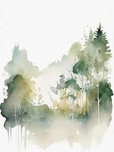 Art Print: Forest Watercolor II by Lana Kristiansen : 12x9in Watercolor Shrubs, Watercolour Forest Painting, Abstract Forest Art, Watercolor Trees Landscape, Modern Watercolor Art Inspiration, Forest Painting Ideas, Spiritual Watercolor, Abstract Forest Painting, Landscape Watercolor Paintings