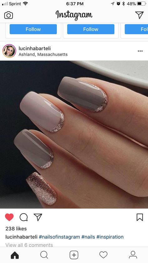 Grey Nail Designs, Heart Nail Designs, Gray Nails, Nail Art Wedding, Fabulous Nails, Heart Nails, Nail Paint, Almond Nails, Christmas Nails