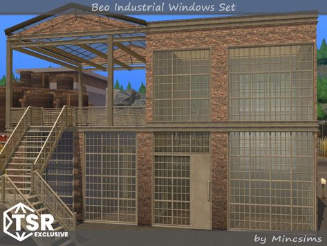 The Sims Resource - Beo Industrial Windows Set Ts4 Cyberpunk, Minimal Stairs, Industrial Windows, Sims Builds, Cc Mods, Old Factory, Media Wall, Sims 4 Build, Sims House