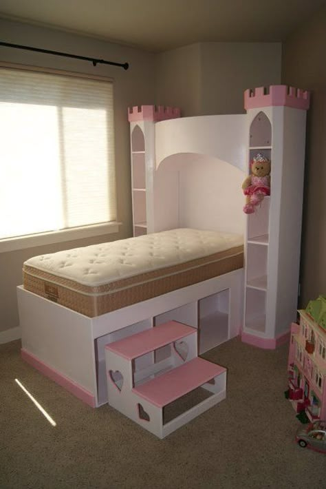 Castle Headboard, Castle Bookshelf, Awesome Bed, Twin Sized Bed, Ikea Bookshelf, Reka Bentuk Bilik Tidur, Castle Bed, Bookshelf Headboard, Fantasy Bedroom