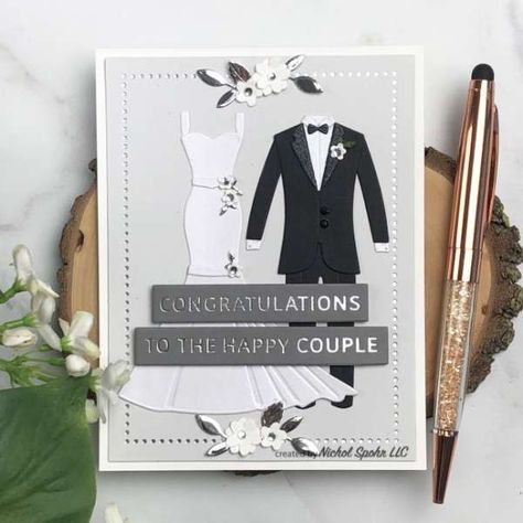 4 Wedding Cards with Dies Wedding Card Ideas Handmade, Wedding Cake Setting, Nichol Spohr, Wedding Greetings, Shower Cards, Handmade Thank You Cards, Bridal Shower Cards, Ctmh Cards, Spellbinders Cards