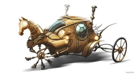 Steampunk Carriage, Simon The Sorcerer, Steampunk Vehicle, Cat Pee, Fantasy City, Steampunk Design, Steampunk Art, Robot Concept Art, Automotive Art