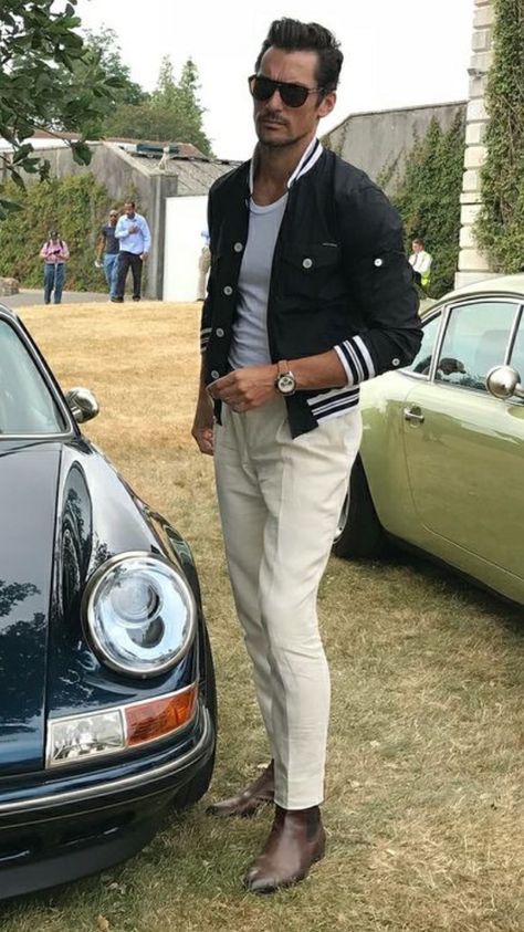 David J. Gandy. David is looking thinner these days. Gandy David, Gatsby Outfits, David Gandy Style, Dapper Gentleman Style, David Beckham Style, Nick Bateman, Baseball Jackets, David James Gandy, Jeans Street Style