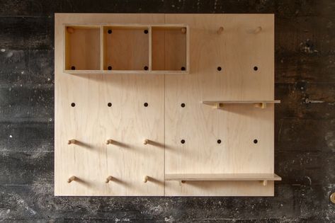 Central Office Wahlr Pegboard Shelf System 2015 | Selectism Store Displays Ideas, Peg Board Walls, Shelf System, Hal Decor, Plywood Furniture, Wall Storage, Peg Board, Store Design, Wooden Wall