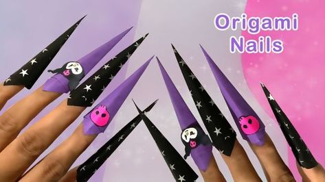 Obsessed with Kuromi and all things kawaii? Take your nail game to the next level with this adorable DIY origami Kuromi nail art tutorial! This video is perfect for anyone who wants to add a touch of spooky-cute charm to their fingertips, no matter your origami experience.  We'll show you how to create tiny Kuromi figures from scratch using just paper. #Kuromi #OrigamiNails #KawaiiNails #DIYNailArt #Sanrio #PaperCraft #NailArtTutorial #KawaiiCrafts #SpookyCute #NailArtDesigns Kuromi Origami, Paper Nails Diy, Origami Nails, Sanrio Papercraft, Kuromi Nail Art, Paper Nails Design, Kuromi Jewelry, Diy Kuromi, Kuromi Accessories