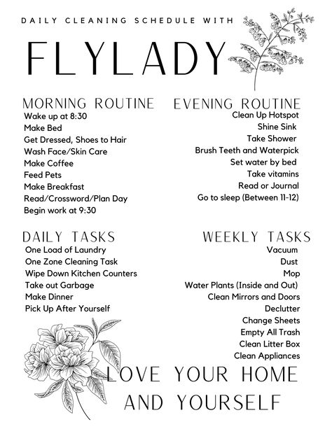 Fly Lady Cleaning Schedule Zones, Fly Lady Zones, Flylady Routines Free Printable, Fly Lady Cleaning Schedule Printable, Fly Lady Cleaning Schedule, Flylady Control Journal, Fly Lady Cleaning, Household Cleaning Schedule, Fly Lady