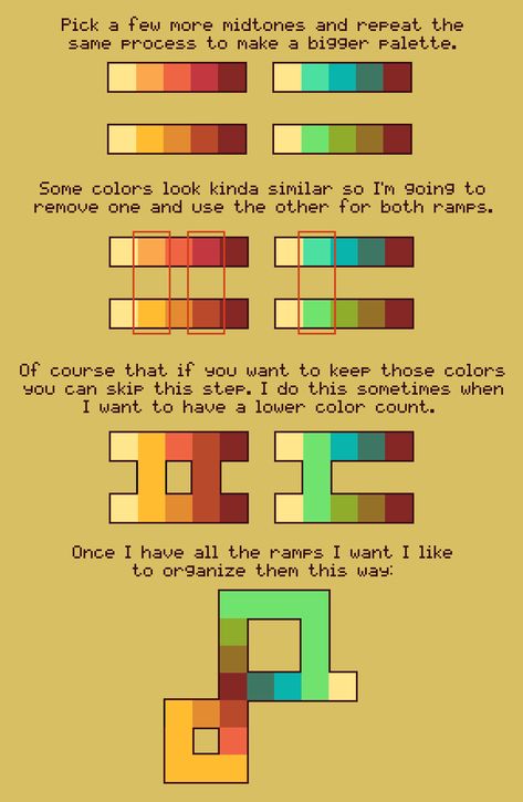 rosi ☀️ COMMISSIONS: CLOSED on Twitter: "I made a tutorial about color palettes 🌻 #pixelart… " Flat Color Palette, Pixel Art Tutorial, Art Advice, Video Game Design, Color Schemes Colour Palettes, Pixel Art Characters, Color Palette Design, Timeless Art, Digital Art Tutorial