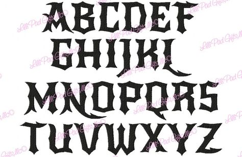 "Need a large FILL stitch letter for that project or item? How about 4 different sizes! You will receive 4 different sizes in A-Z and numbers 0-9. The lower case letters are not included in this listing but may be purchased separately in my shop in sizes 1-4in. The letters are all proportionate to the A being 5\",6\" or 7\" tall. Please know that some letters may be under or over the 5\",6\" or 7\", that is why I created the 5x7 hoop choice. Sizes Included are in a fill stitch: 5\" tall 6\" tall Rock N Roll Font, Spooky Lettering Halloween Fonts, Free Spooky Fonts, Happy Halloween Font, Rock Font, Nightmare Before Christmas Font, Cool Fonts Alphabet, Halloween Fonts Alphabet, Christmas Fonts Alphabet