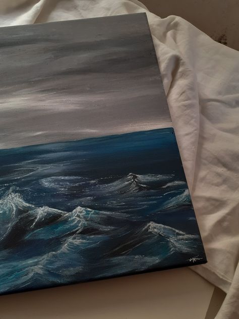 Dark Beach Painting, Deep Ocean Painting, Dark Ocean Painting, College Drawing, Siren Core, Ocean Drawing, Dark Beach, Ocean Storm, Dark Ocean