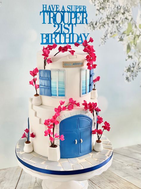 Greek Islands, inspired cake Mamma Mia Cake, 17th Birthday Party Ideas, Greek Cake, Island Cake, 17 Birthday Cake, 17th Birthday Ideas, Cake Decorator, Bday Party Theme, 1 Cake