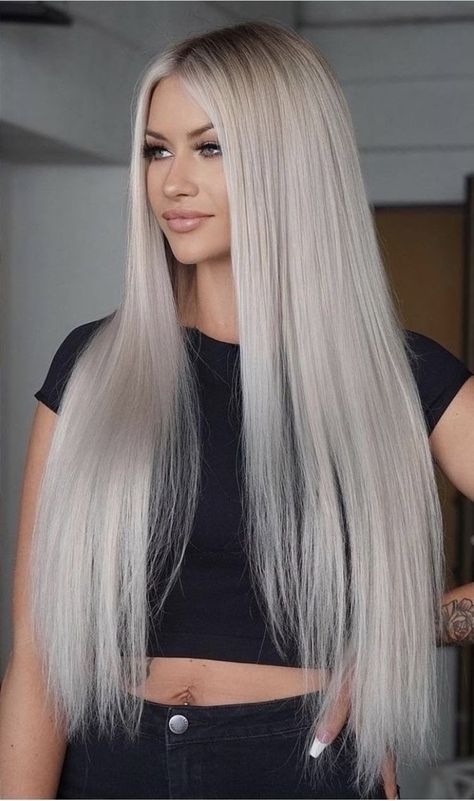 Hair Color 2024, Long Grey Hair, Blonde Hair With Roots, Icy Blonde Hair, Summer Blonde, Trendy Shades, Dark Roots Blonde Hair, Gorgeous Hair Color, Blonde Hair Color Ideas