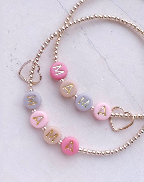 Mama Beaded Bracelet, Easter Beaded Bracelets, 2mm Bead Bracelet, Name Bead Bracelet, Beaded Name Bracelet, Anting Manik, Love Mama, Mama Bracelet, Homemade Bracelets