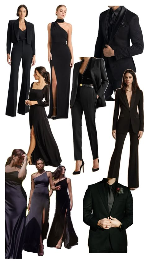 Black Wedding Guest Attire, Black Tie Wedding Dress, Tie Wedding Dress, Iron Manor, Wedding Dresscode, Black Tie Dress Wedding, Dress Code Ideas, All Black Dress, Woodbine Mansion