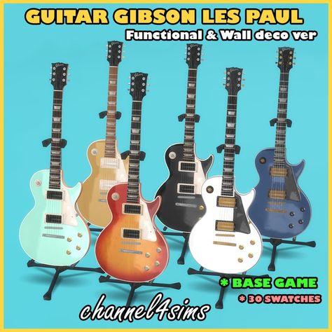 TS4: Guitar Gibson Les Paul - Functional & Deco | Patreon Simstrouble Cc, Guitar Gibson, Les Paul Guitars, Gibson Les Paul, Cc Finds, Sims 4 Cc, Sims 4 Custom Content, Sims 4 Mods, Les Paul