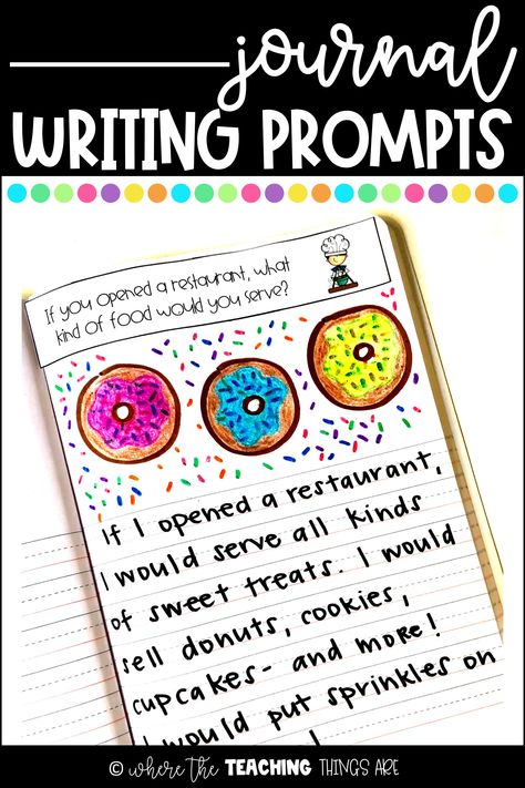 Get your students excited about writing with these fun prompts! This packet includes 24 journal writing prompts plus black/white versions. The prompts are easy to prep - just print, cut, and glue! They’re also sized to fit perfectly in a primary journal or a regular composition notebook. For grades K-2. Grade 3 Writing Prompts, Journal Writing Ideas, First Grade Writing Prompts, Journal Jar, Fun Prompts, Building Sentences, Journal Prompts For Kids, 3rd Grade Writing, 2nd Grade Writing