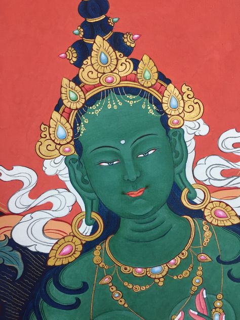 Buddhist Stupa, Buddha Tattoo Design, Buddhist Art Drawing, Ganesh Art Paintings, Buddha Tattoo, Ganesh Art, Thangka Painting, Tibetan Art, Green Tara