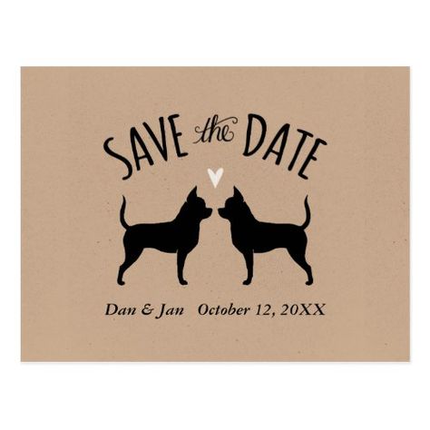 Chihuahua Silhouettes Wedding Save the Date Postcard Dogs Wedding, Kraft Paper Wedding, Small Poodle, Dog Lovers Art, Australian Terrier, Save The Date Postcard, Wedding Silhouette, Shepherd Dogs, Save The Date Postcards